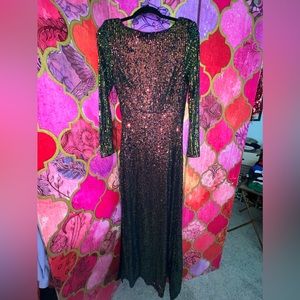 Colorful sequins. Open back. Evening gown. MARDI GRAS ball dress. Worn once.